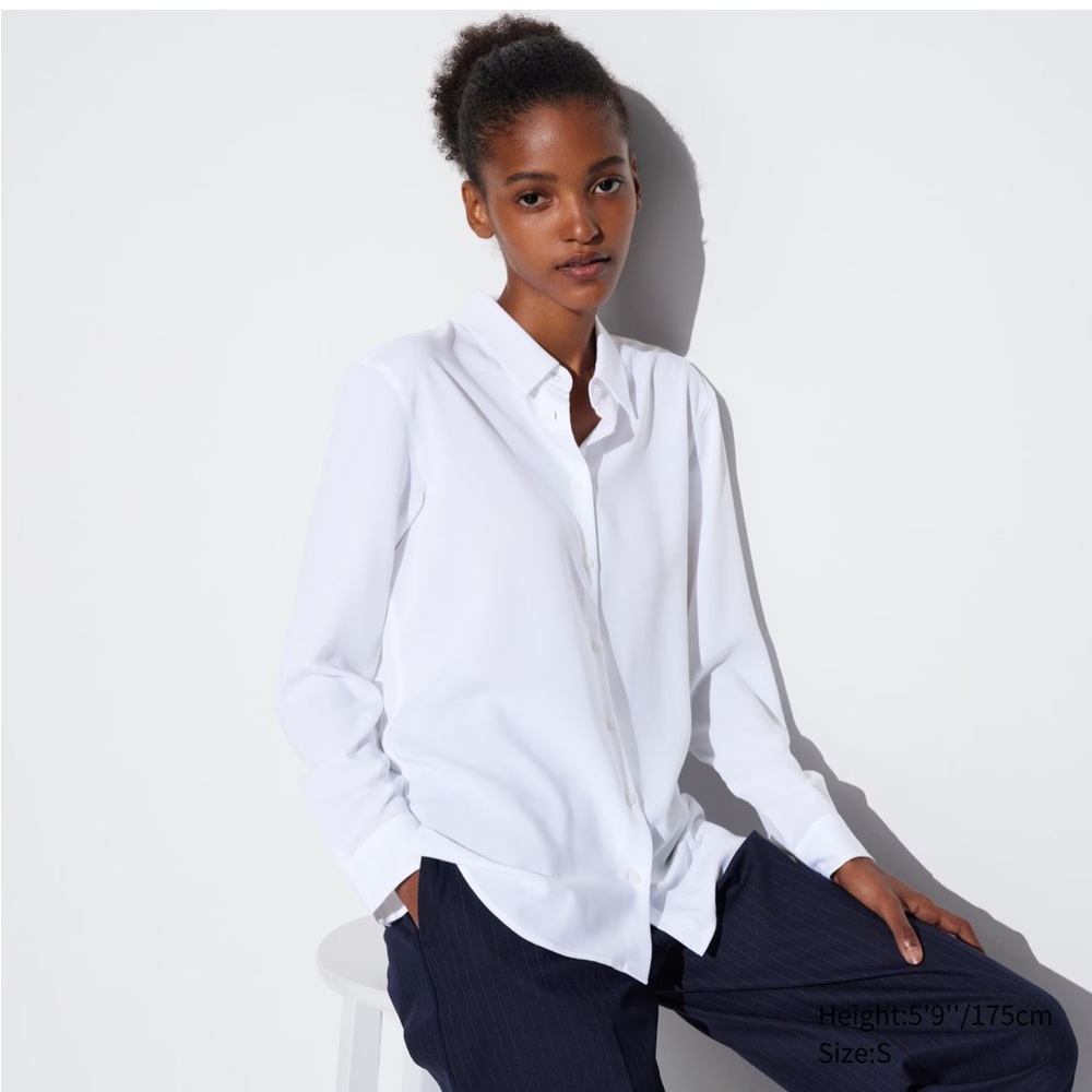Uniqlo White Rayon Long Sleeve Blouse (large) - Picture 6 of 9
